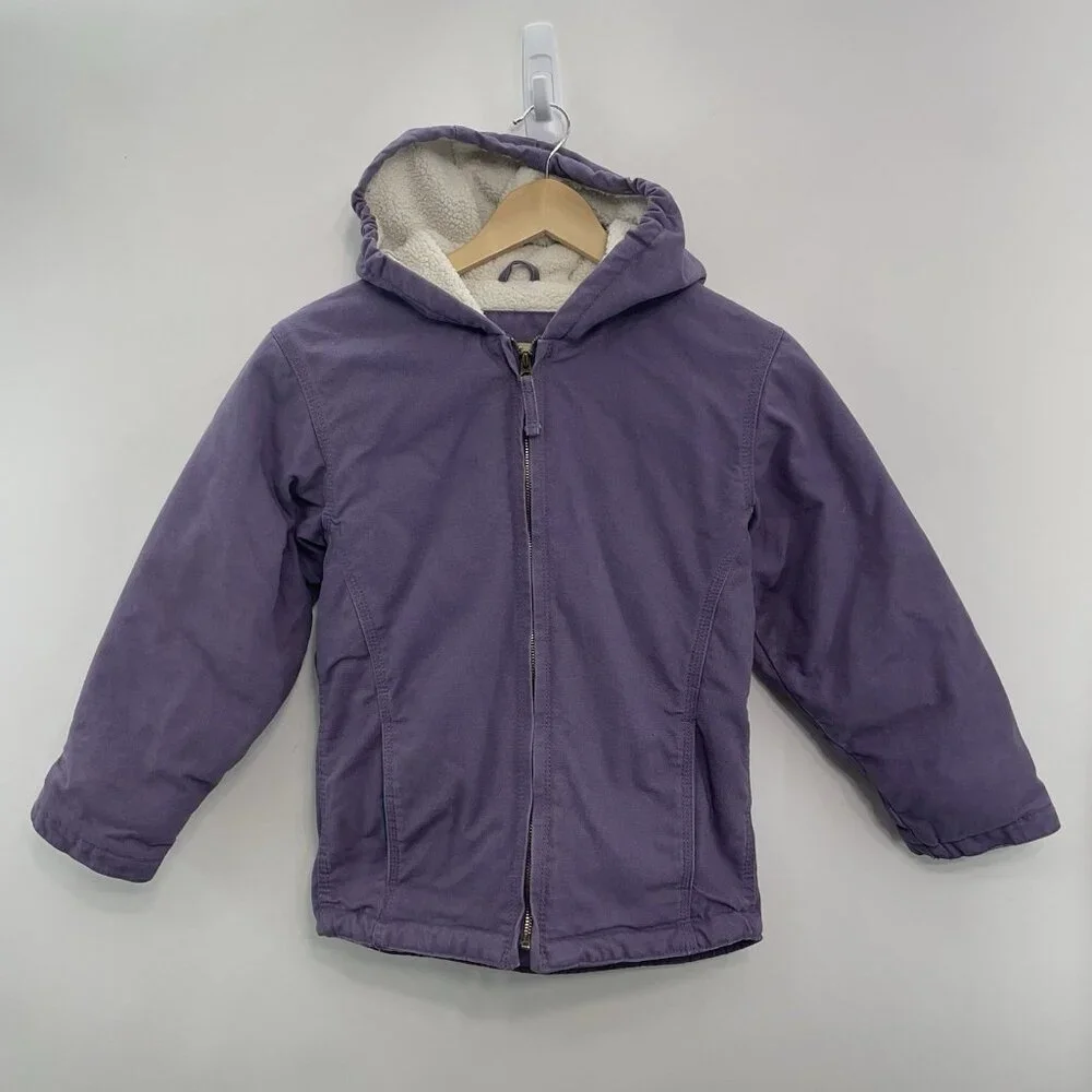 Blue Mountain Canvas Jacket Sherpa Barn Chore Hooded Western Farm Purple Girls M